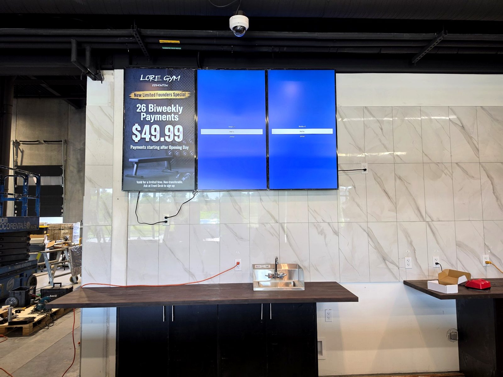 Finished digital menu board wall