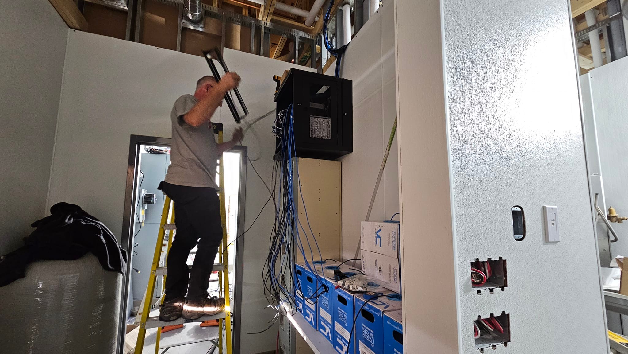 Network cable install in progress