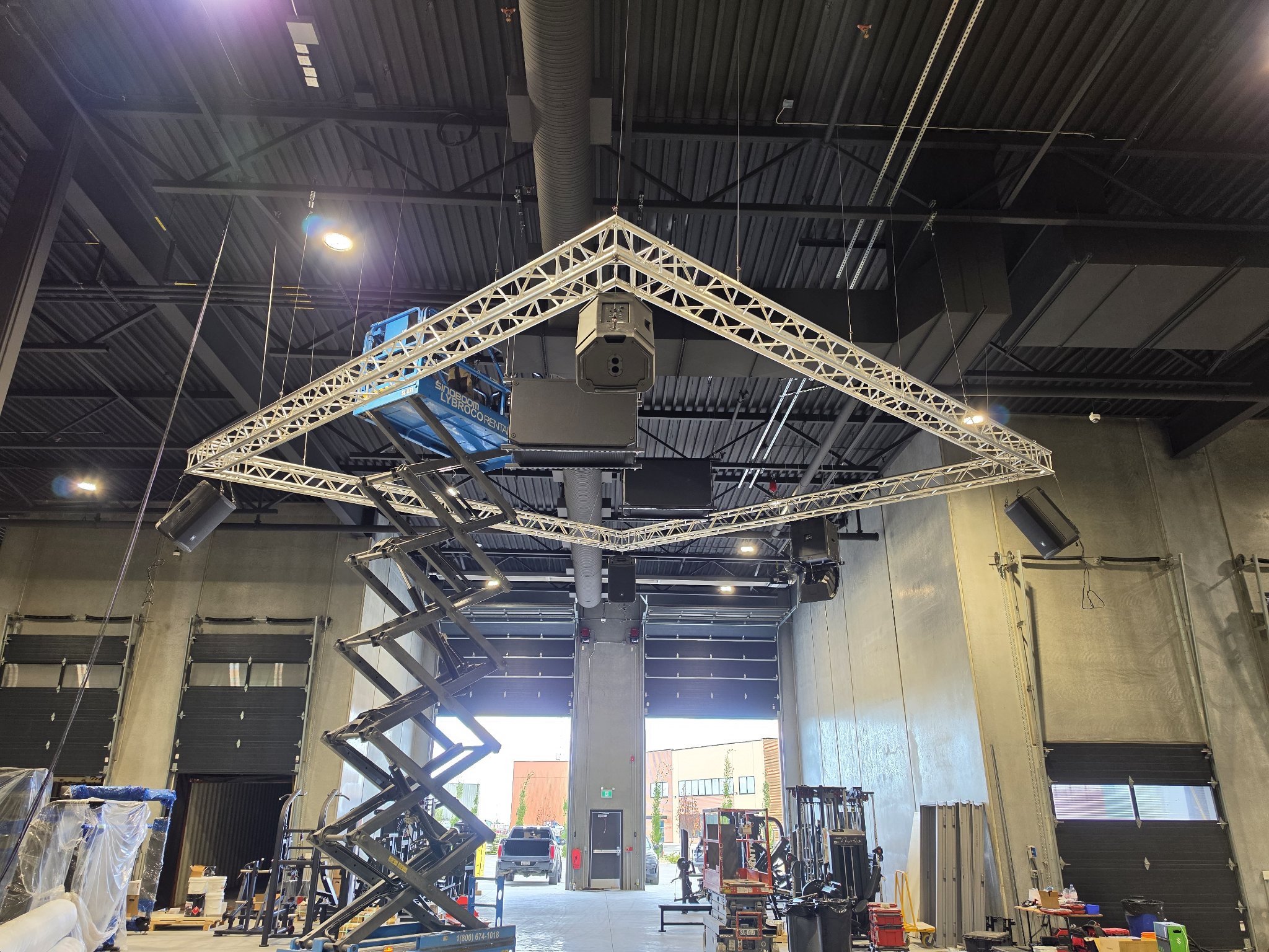 Gym speaker truss install