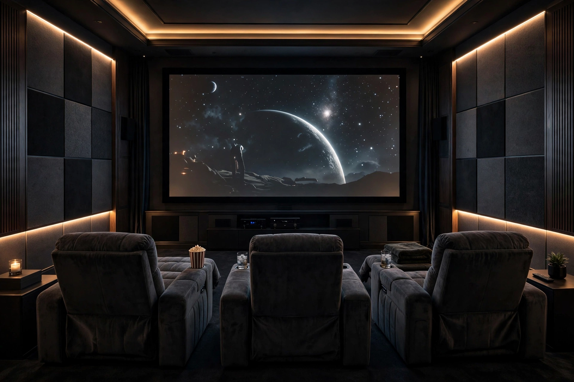 Custom home theatre room St. Albert Alberta - premium install