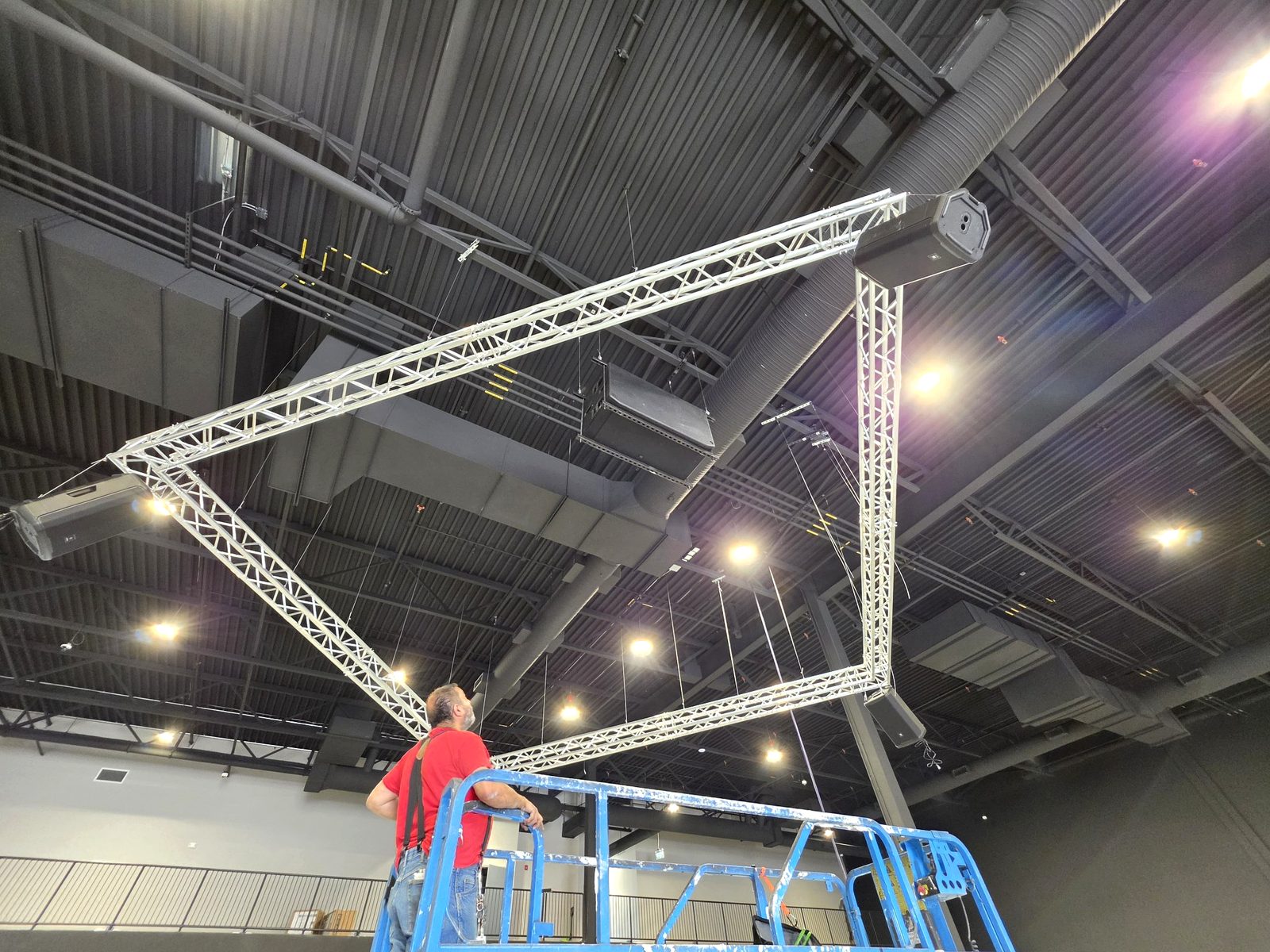 Truss install in progress at gym