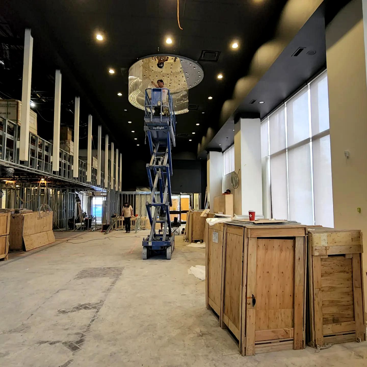 Large venue install with chandelier